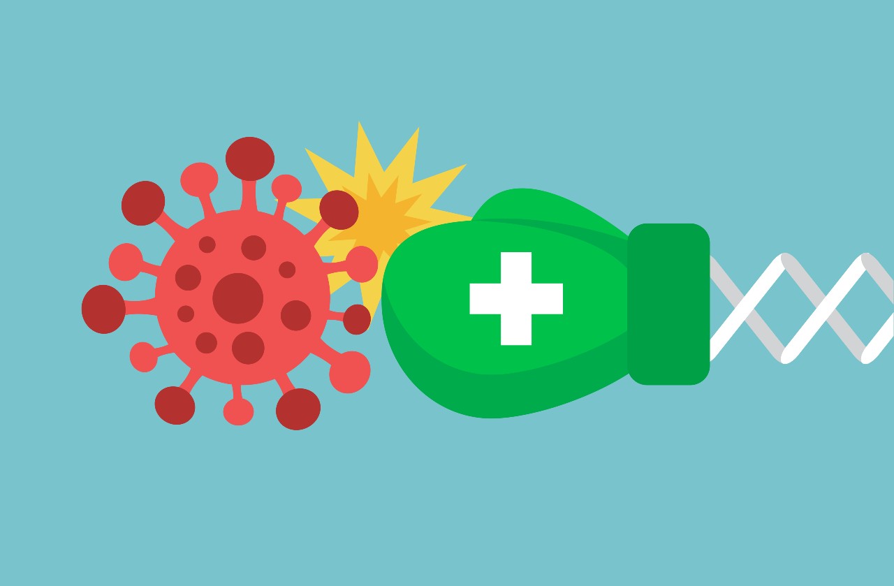 Grüne Boxhandschuh besiegt einen gefährlichen Virus