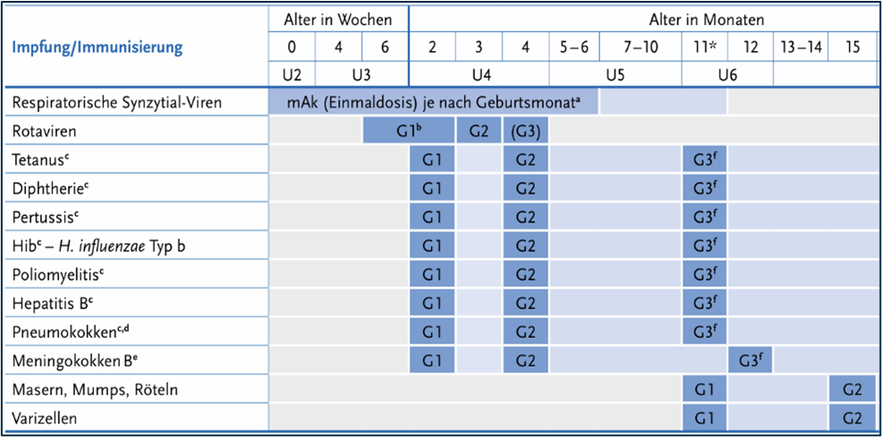 Grafik "Welche Impfungen sind im 1. Lebensjahr empfohlen?"