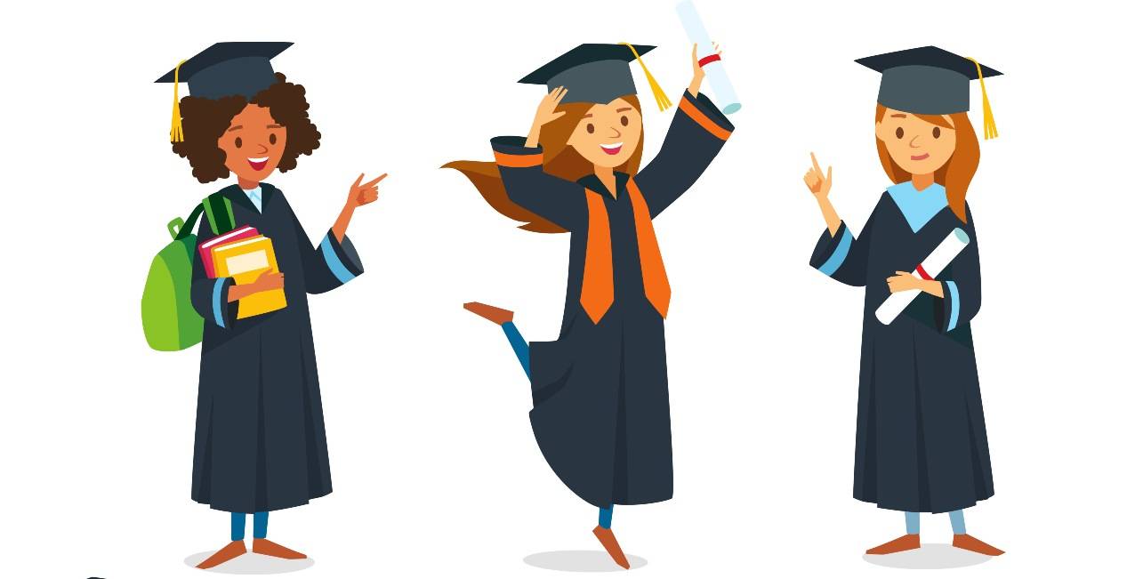 Studierende an der Graduation - Zeichnung