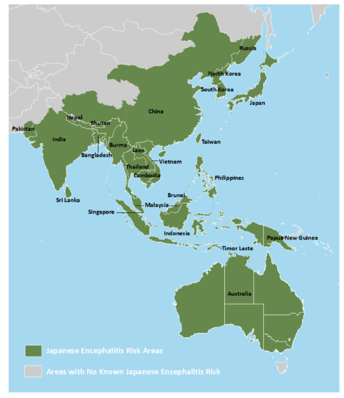 Abb. 3 Verbreitungsgebiet der japanischen Enzephalitis Geographic Distribution of Japanese Encephalitis Virus | Japanese Encephalitis | CDC) 